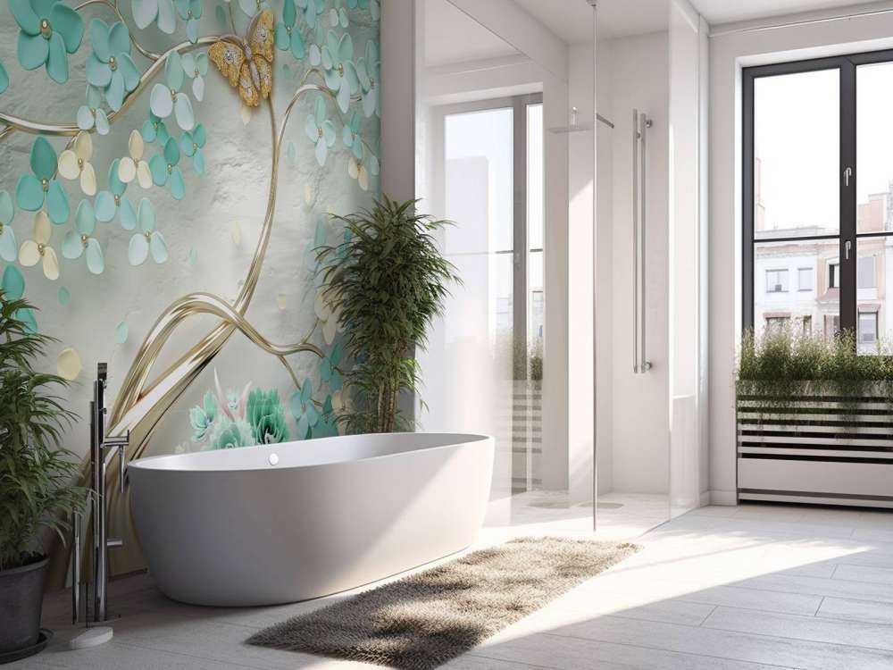 Gouden fantasieboom met groene bloemen