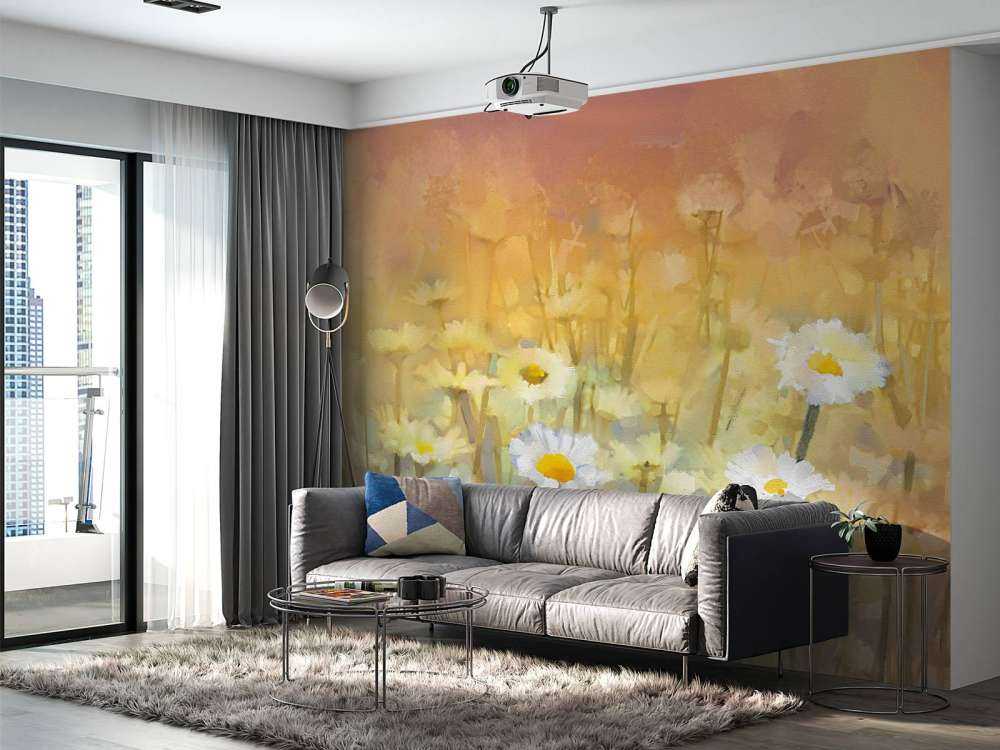 Olieverfschilderij van kamille bloemen