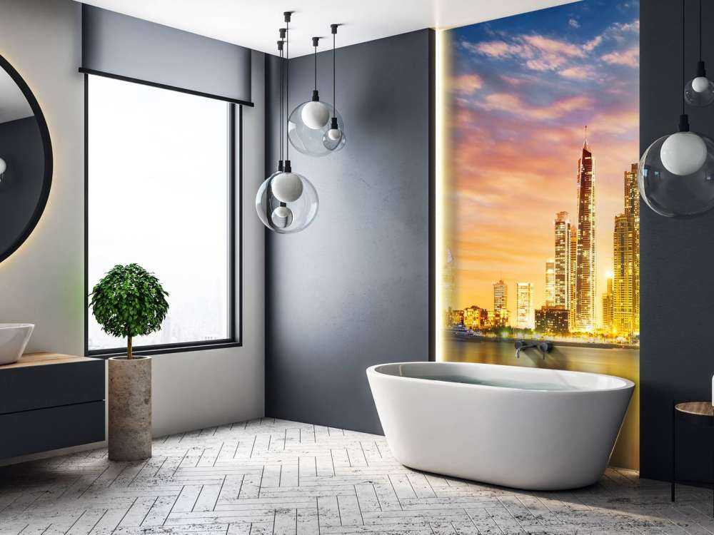 Skyline van Dubai vanaf Palm Jumeirah