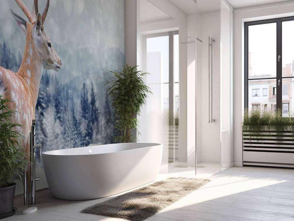 Winter Hert met Groen bos achtergrond