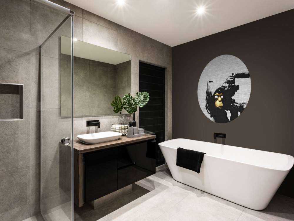 Banksy - ETTGS monkey, white bricks