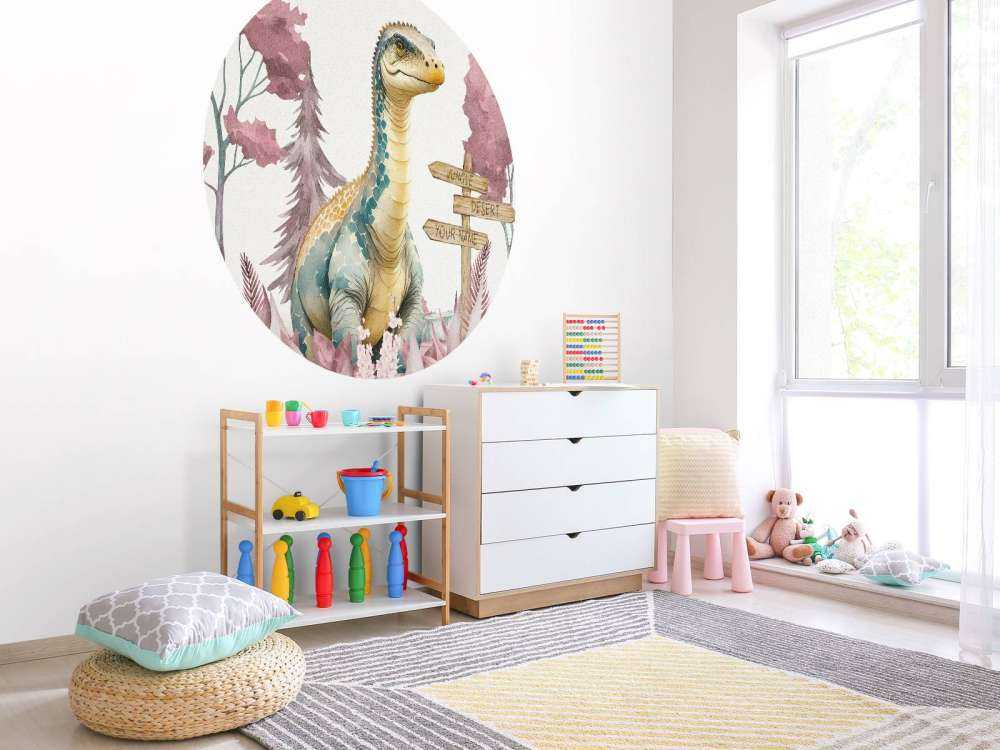 Baby brachiosaurus in de jungle roze
