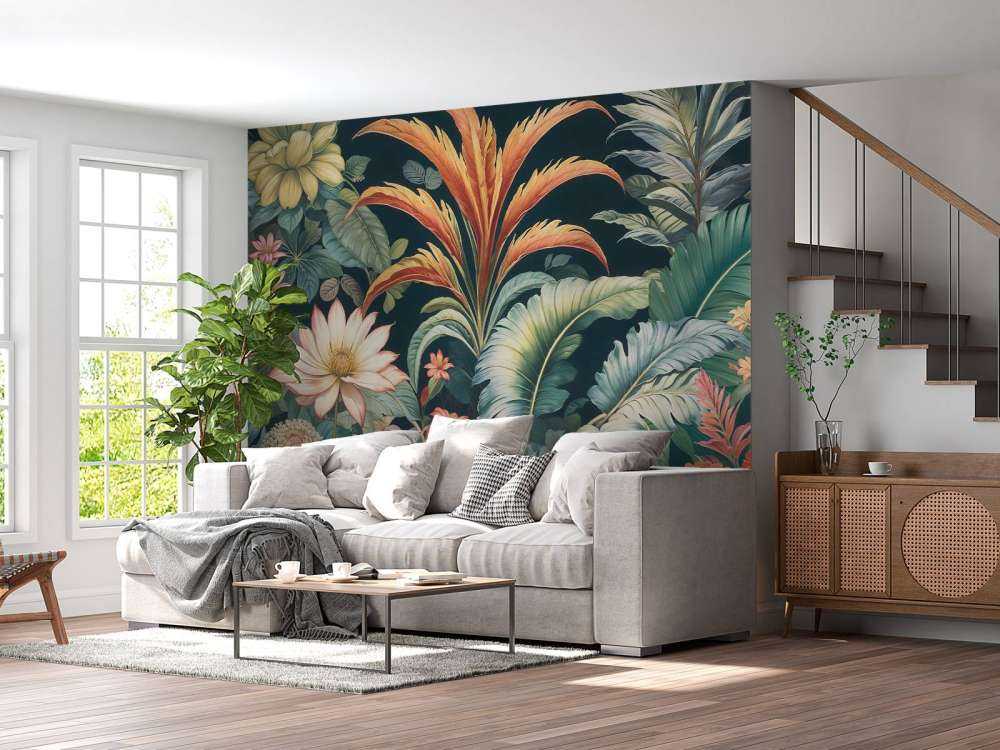 Tropische bloemen in diepe kleuren