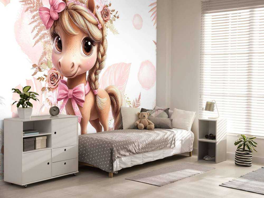 Elegante pony met roze strik