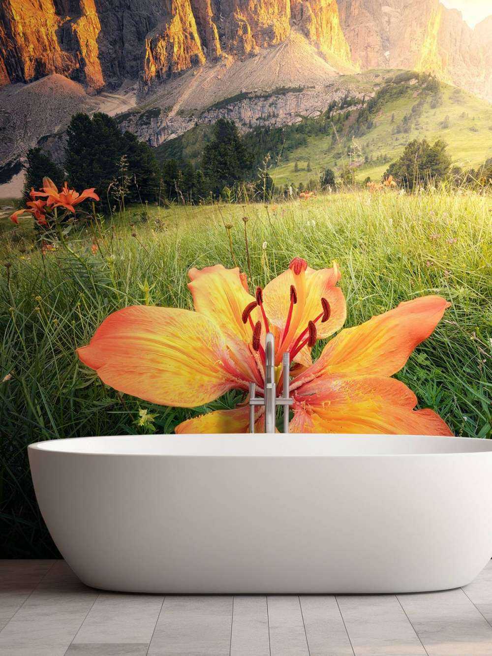 Vurig Alpenlandschap met Lelies