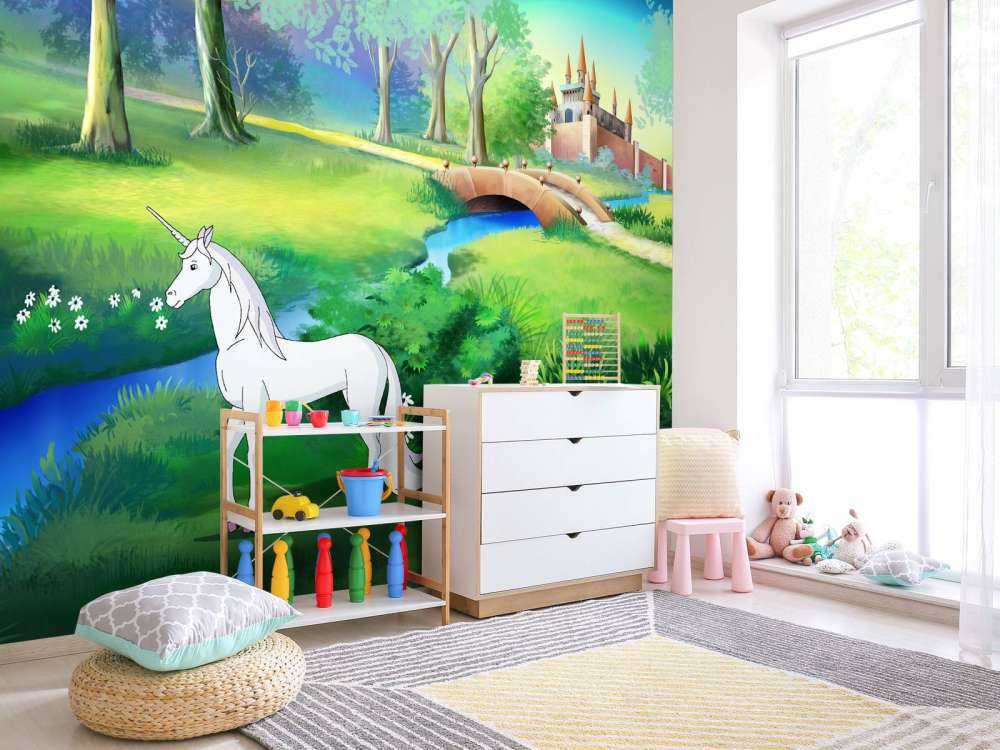 Eenhoorns in een sprookjesbos