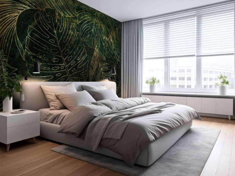 Groene structuur met gouden bladeren