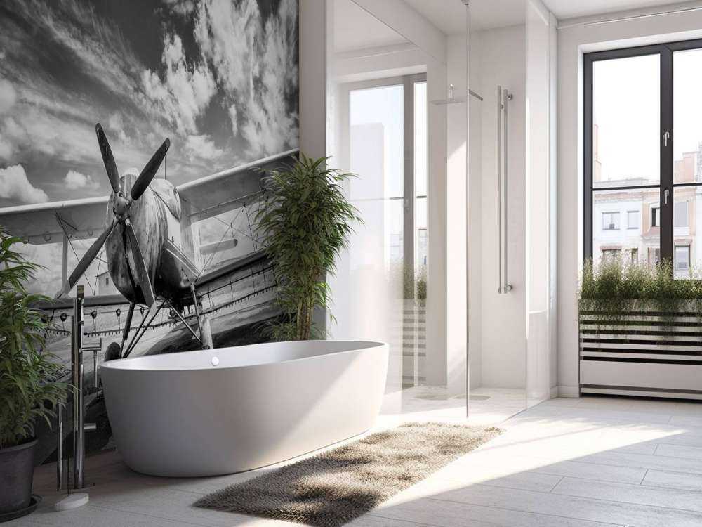 Vintage vliegtuig onder een bewolkte hemel