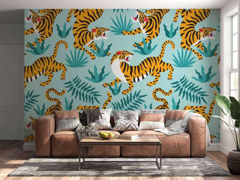 Tijger print met een blauwe achtergrond