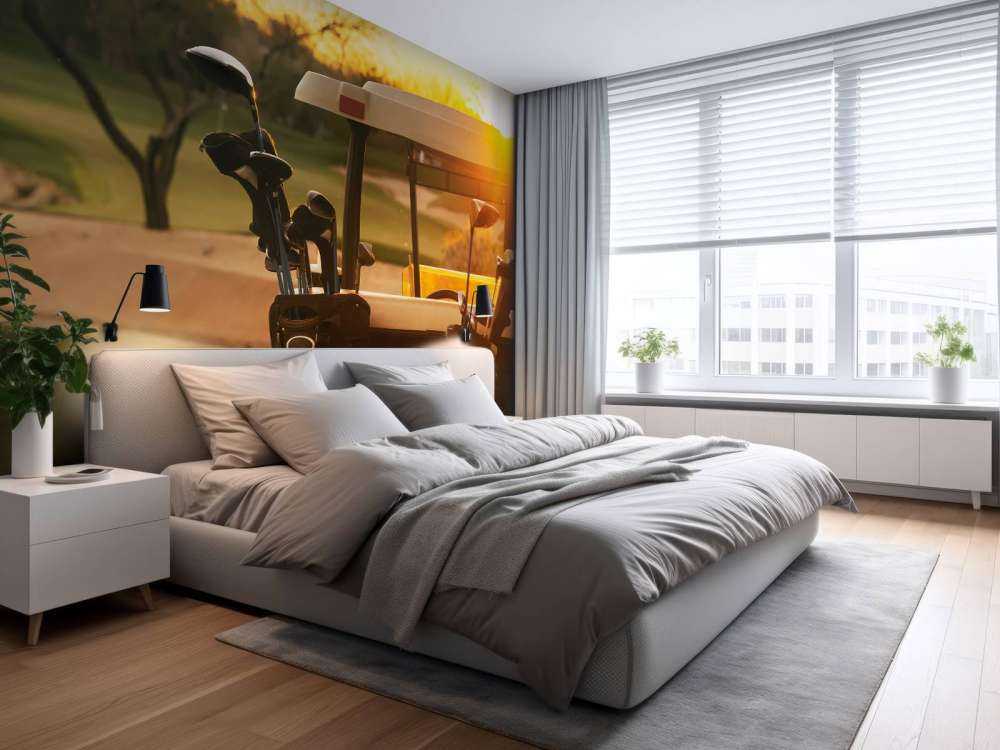 Golfwagen bij zonsondergang