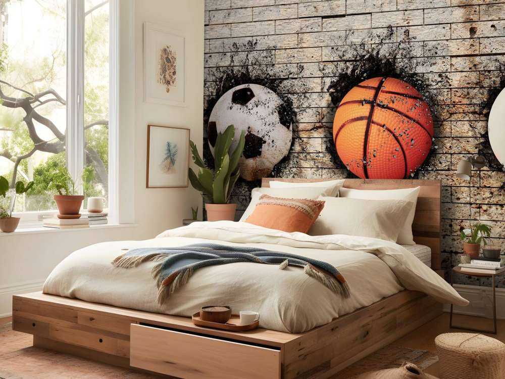 Sportballen in een muur