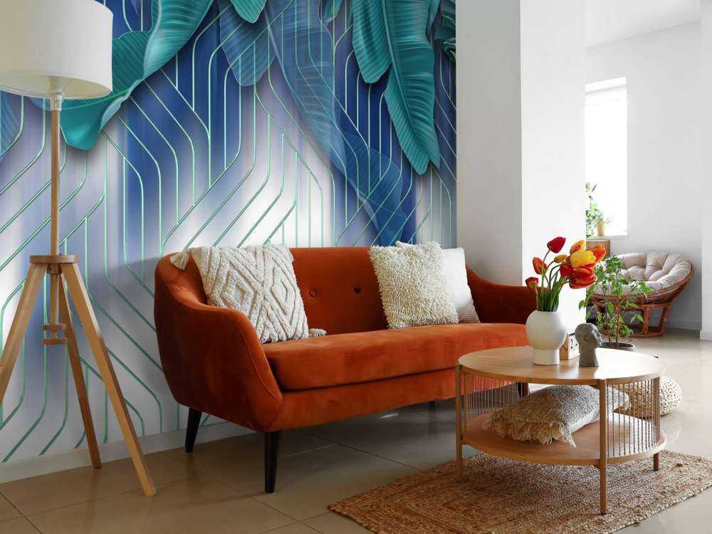 Groene bladeren en grafisch groen lijnenspel