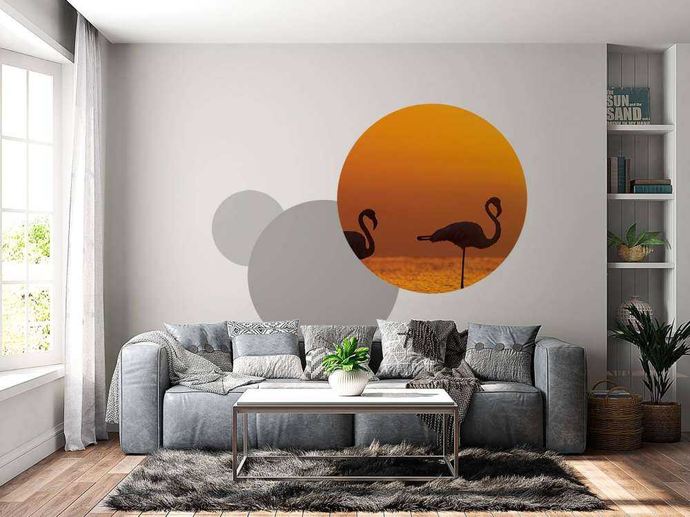 Flamingo's bij zonsondergang