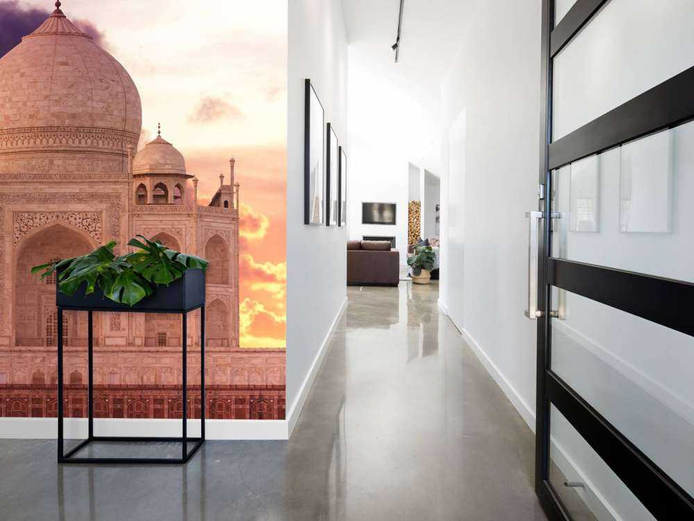 De Taj Mahal bij zonsondergang