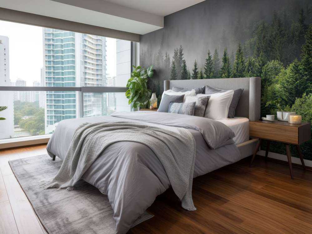 Bovenaanzicht van een mistig bos