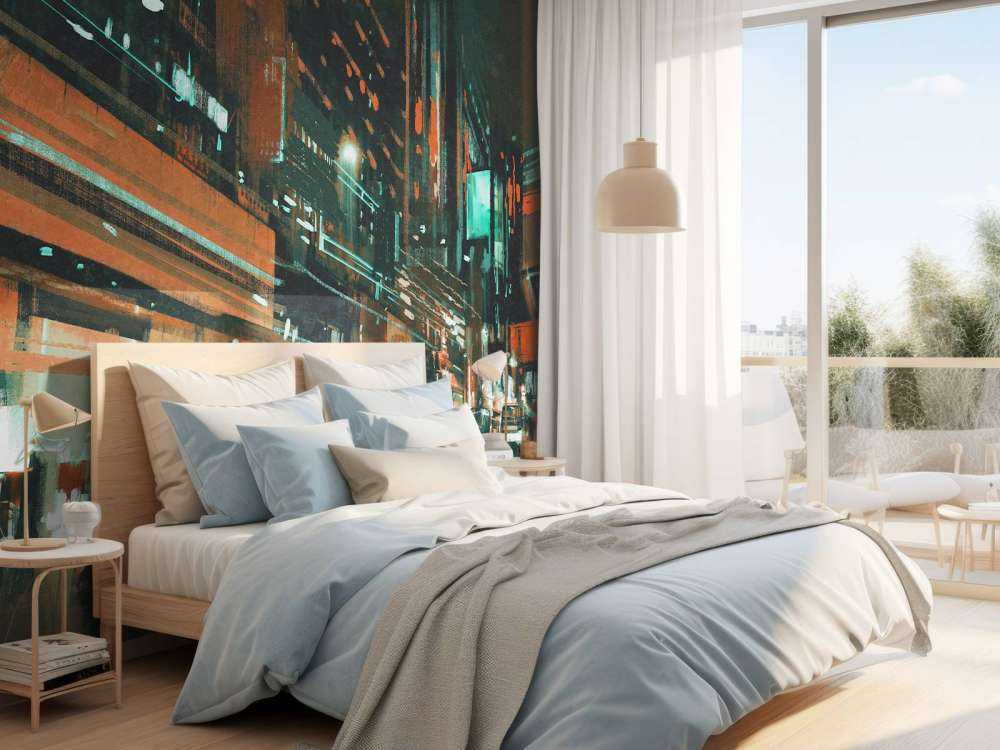 Schilderij van een drukke stad