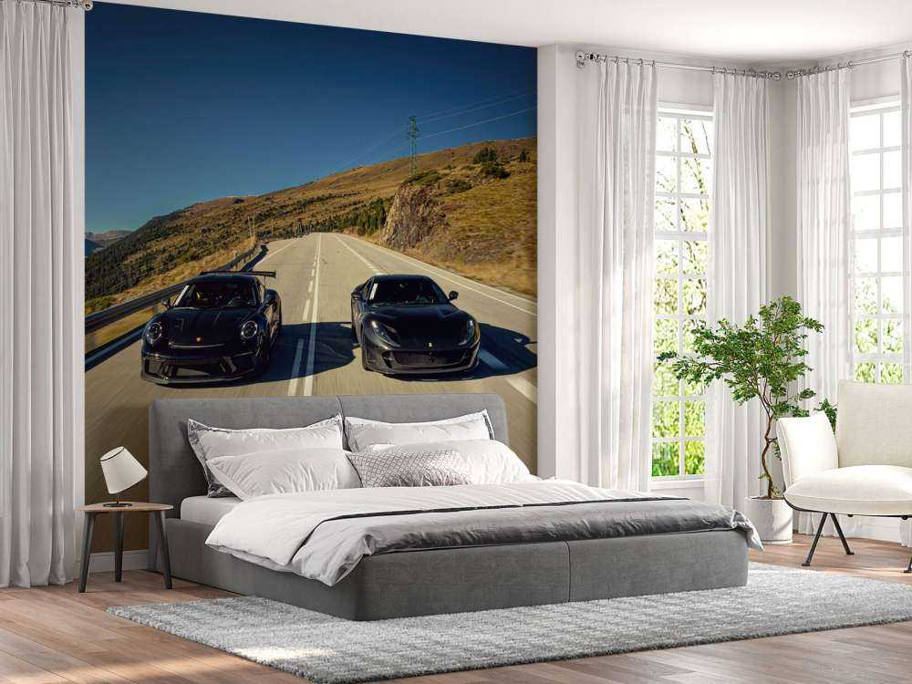 Zwarte supercars in bergen