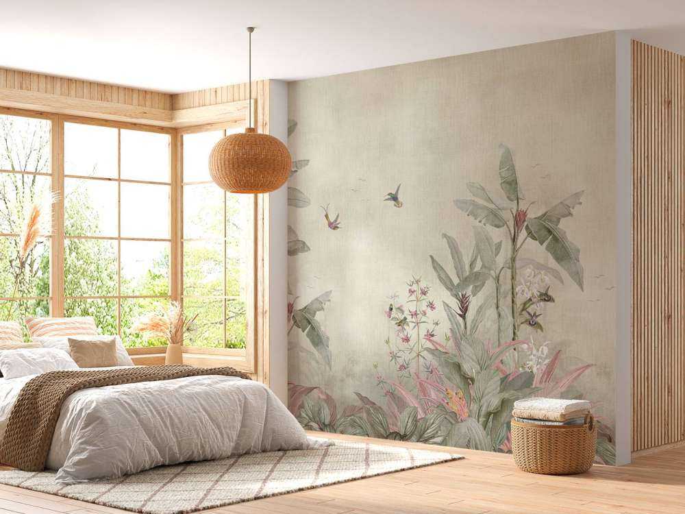 Kolibries tussen zachte bananenbladeren