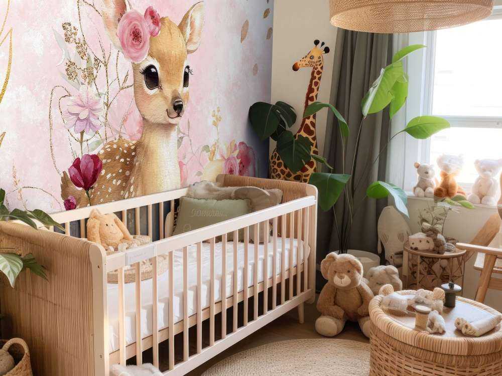 Hertje en konijn in bloemenpracht