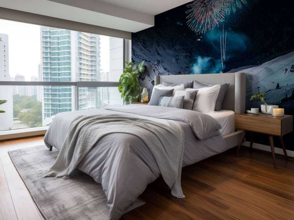 Vuurwerk boven winters bergdorp