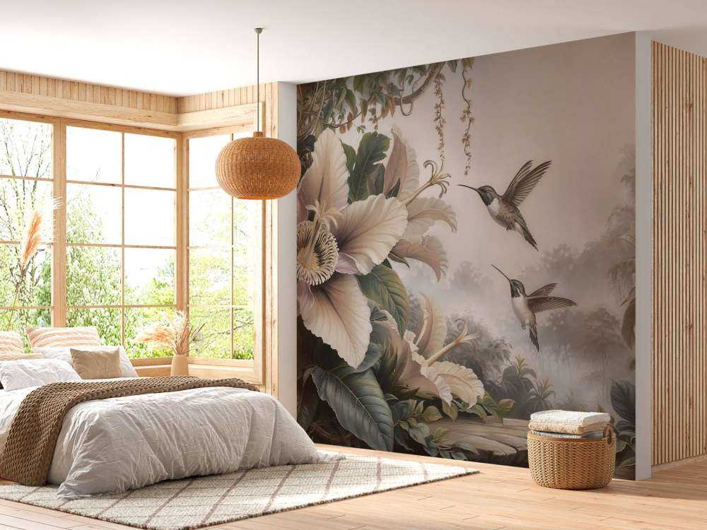 Tropische bloemen met kolibries