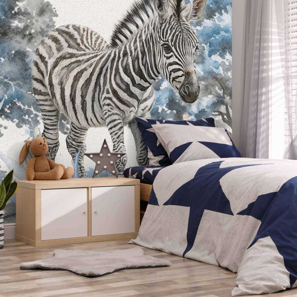 Jonge zebra in de natuur blauw
