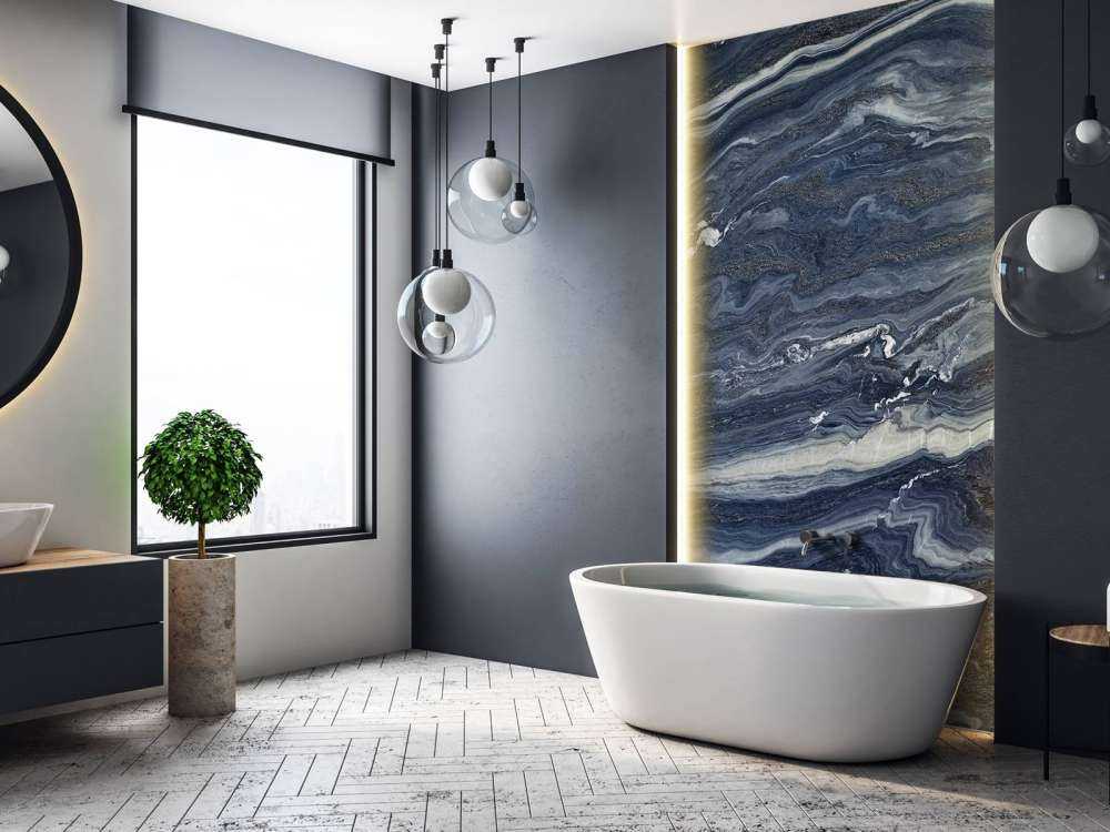 Blauw met wit marmer