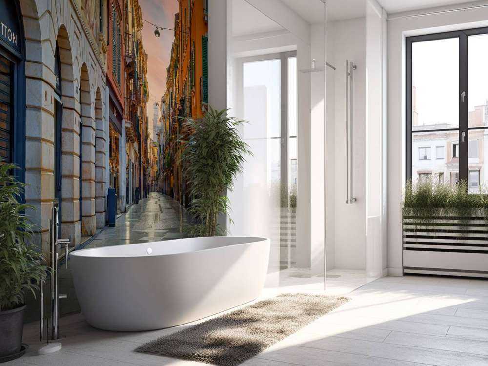 Winkelstraat bij zonskomst