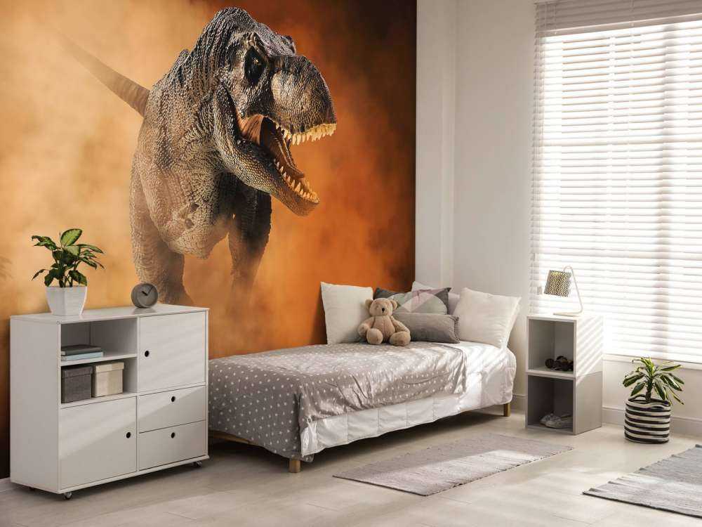 Tyrannosaurus lopend door de rook