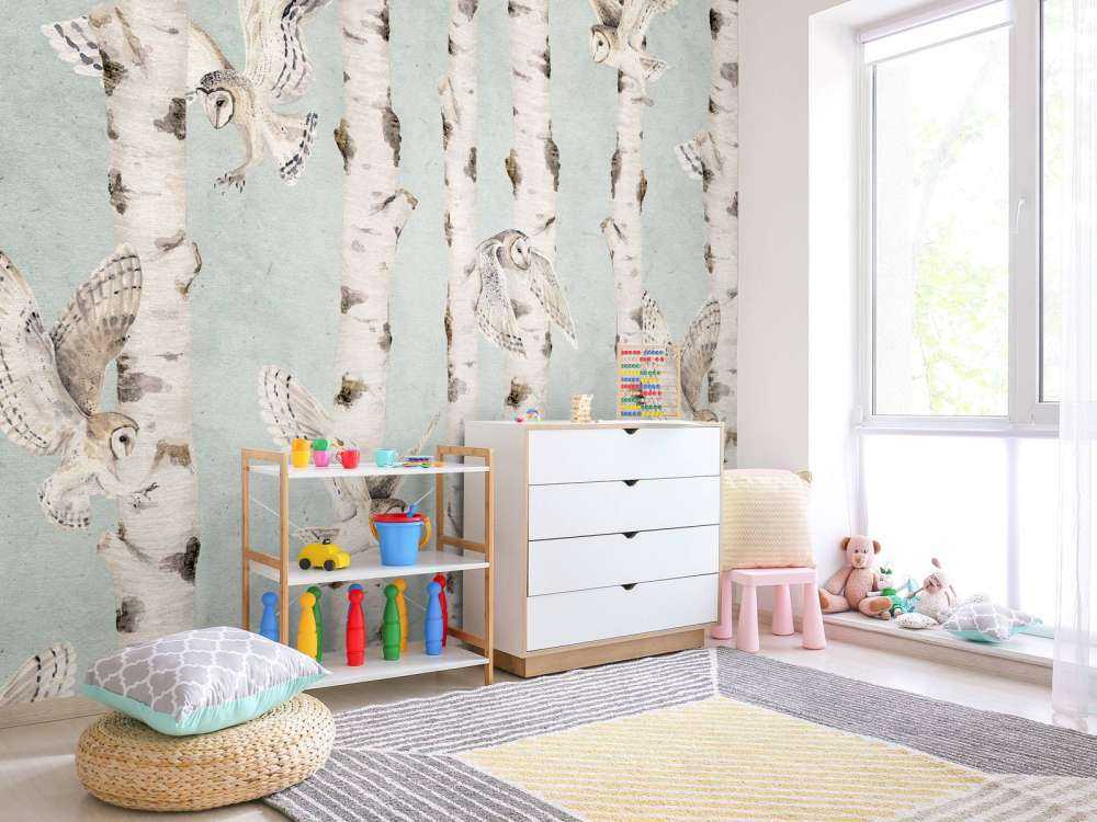 Birch and Owls - Blue