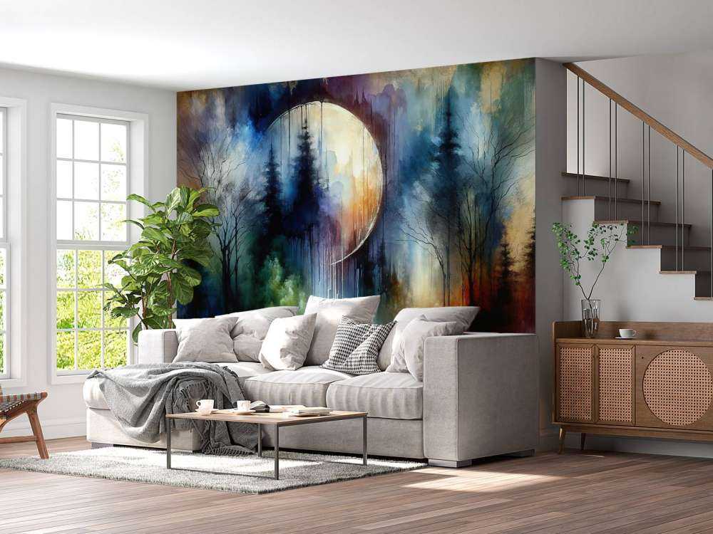 Watercolor Abstract Forest At Moonlight