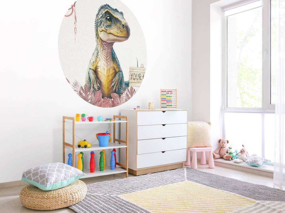 Baby t-rex in de jungle roze