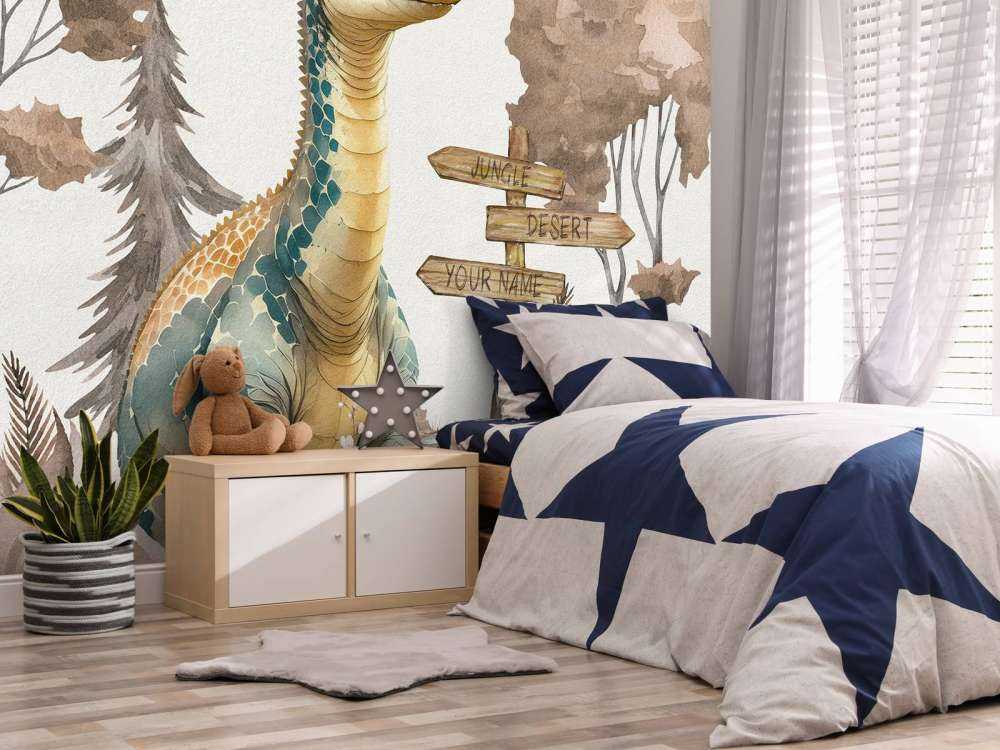 Baby brachiosaurus in de jungle taupe