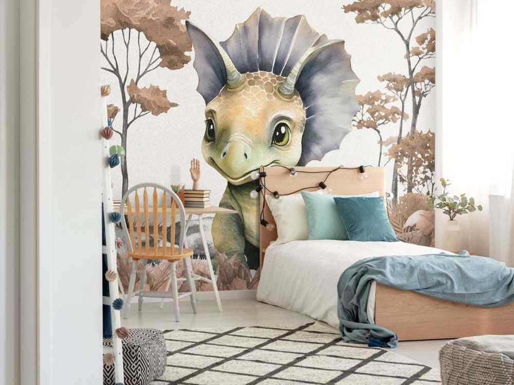 Baby triceratops in de jungle taupe