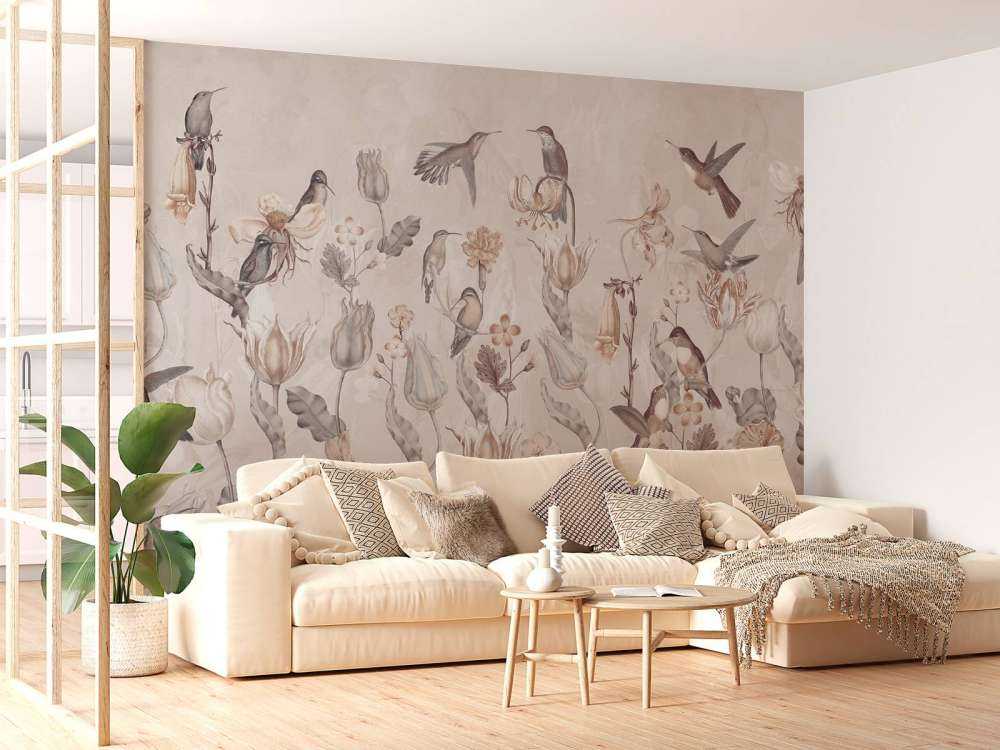 Spring Hummingbird Symphony - Vintage Sepia Bloom