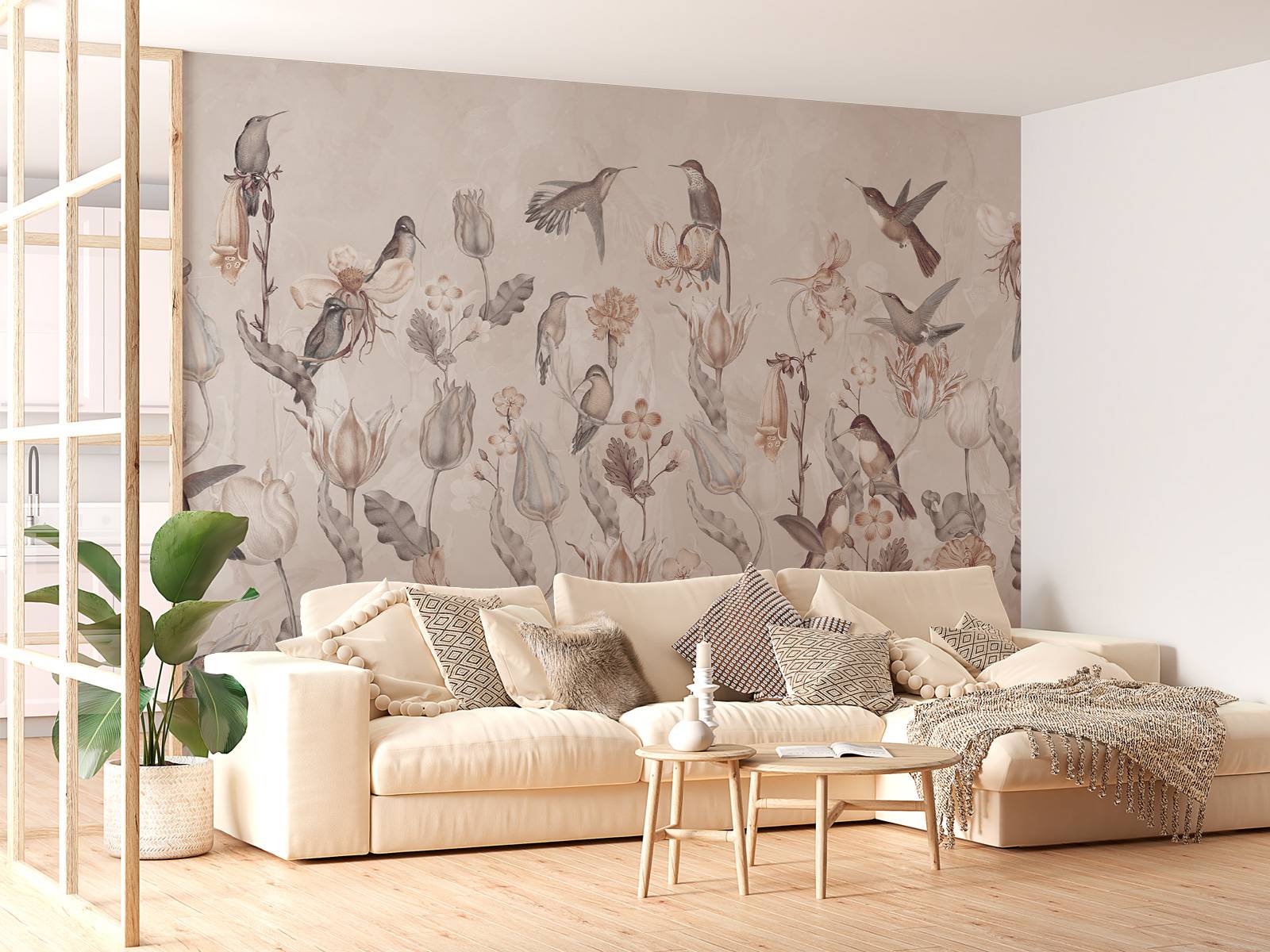 Spring Hummingbird Symphony - Vintage Sepia Bloom