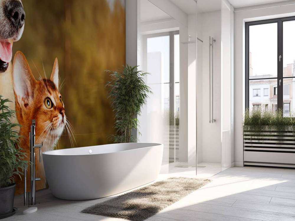 Hond en kat kijken naar boven