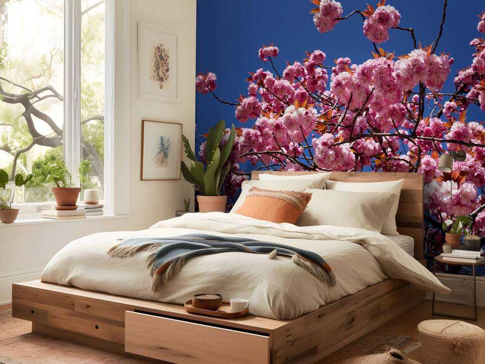Roze bloesem met blauwe lucht