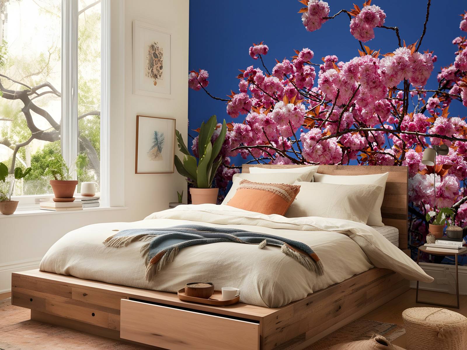 Roze bloesem met blauwe lucht