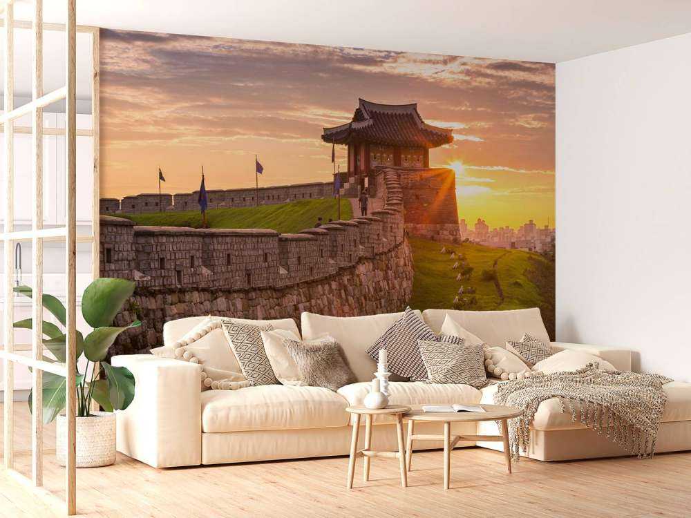 Hwaseong-vesting bij zonsondergang