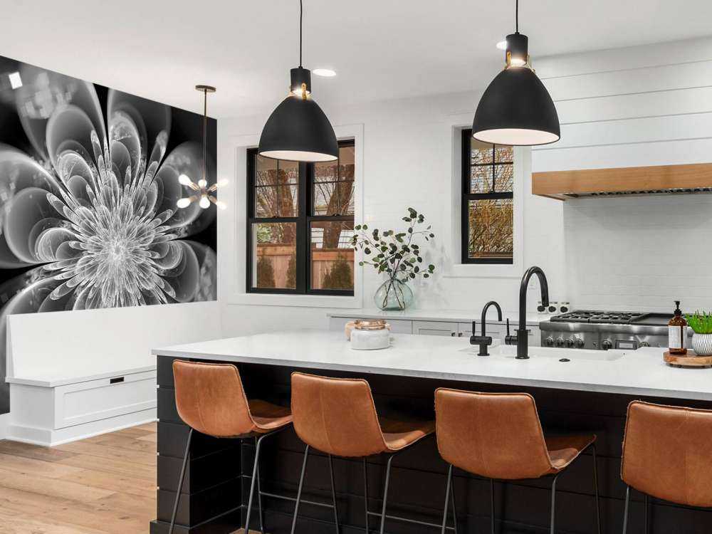 Fractal bloem in zwart-wit