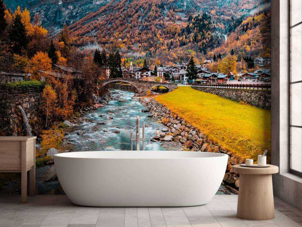 Rivier langs een dorpje