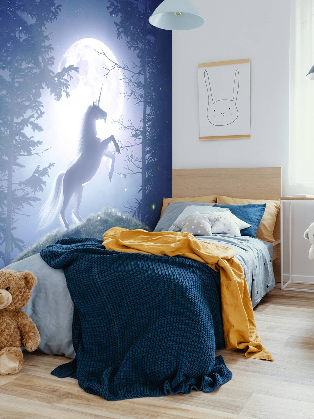 Unicorn bij volle maan - Fotobehang, image size:1200x1600