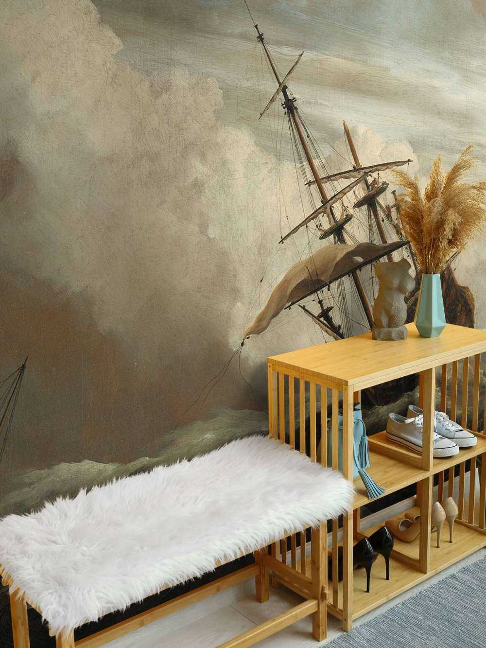 Een schip in volle zee bij vliegende storm