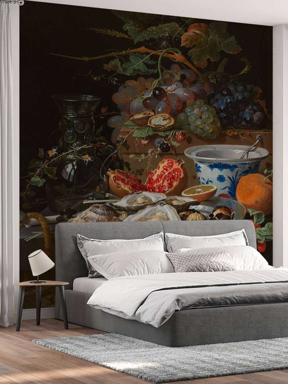 Stilleven met vruchten, oesters en een porseleinen kom