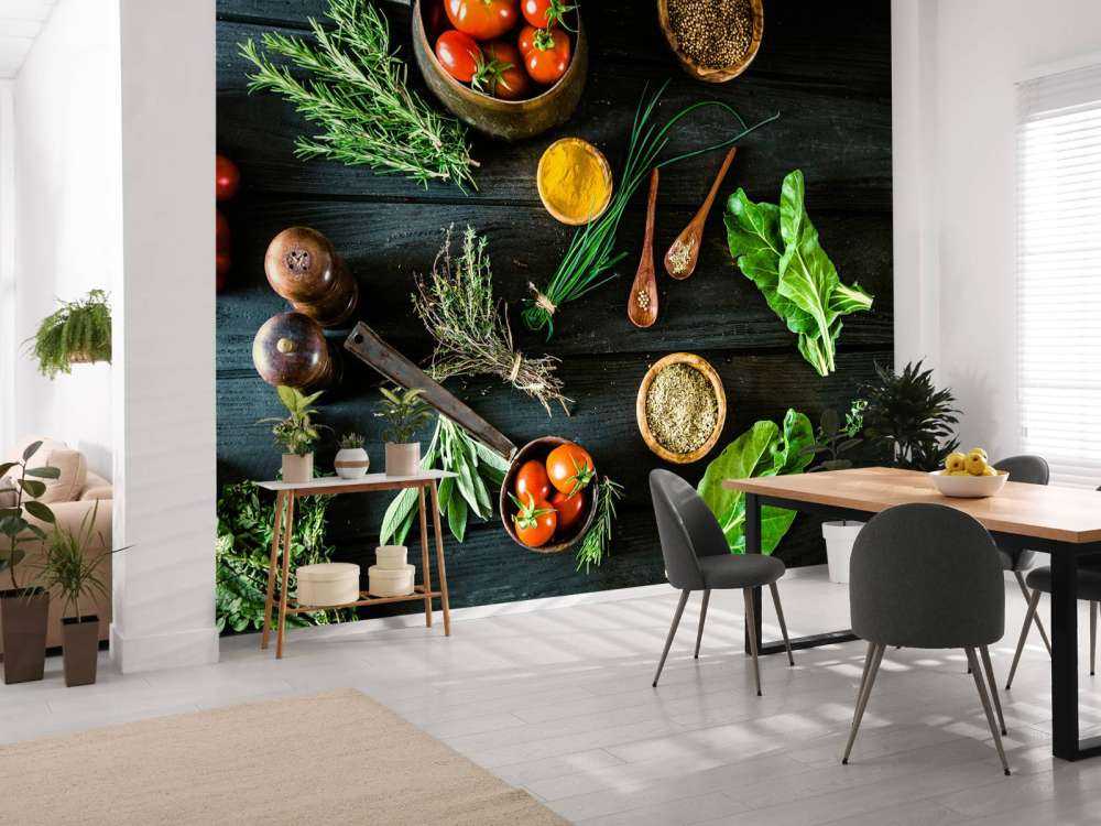 groenten en kruiden op hout