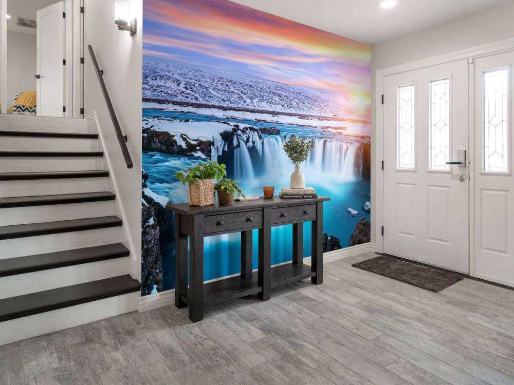 Goðafoss waterval bij zonsondergang