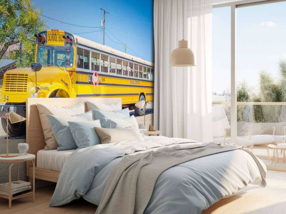 Traditionele gele schoolbus op een parkeerterrein