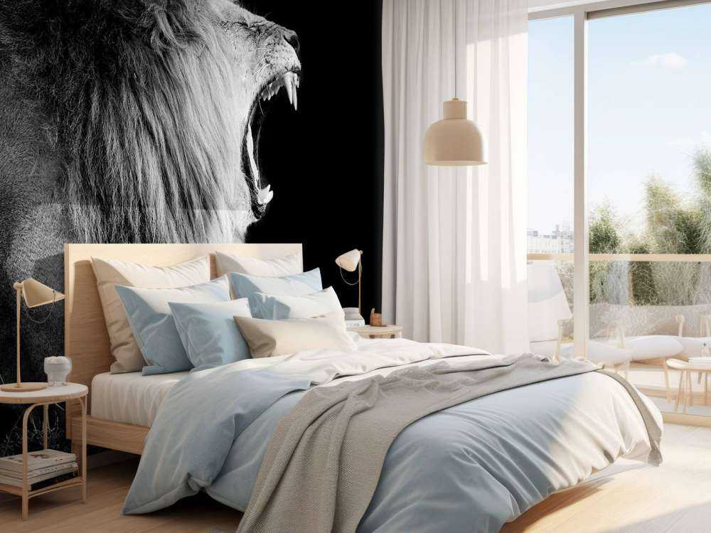 Gevaarlijke Leeuw op Zwarte Achtergrond