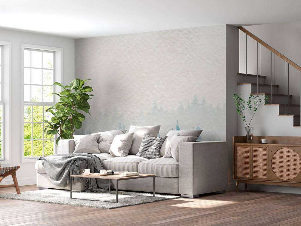 Winterlandschap met dennenbomen en een hert